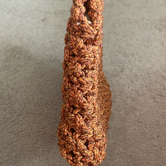 Vintage 1970s Orange Macrame Handbag Purse With Acrylic Handle Reteo Boho MCM - Picture 3 of 6